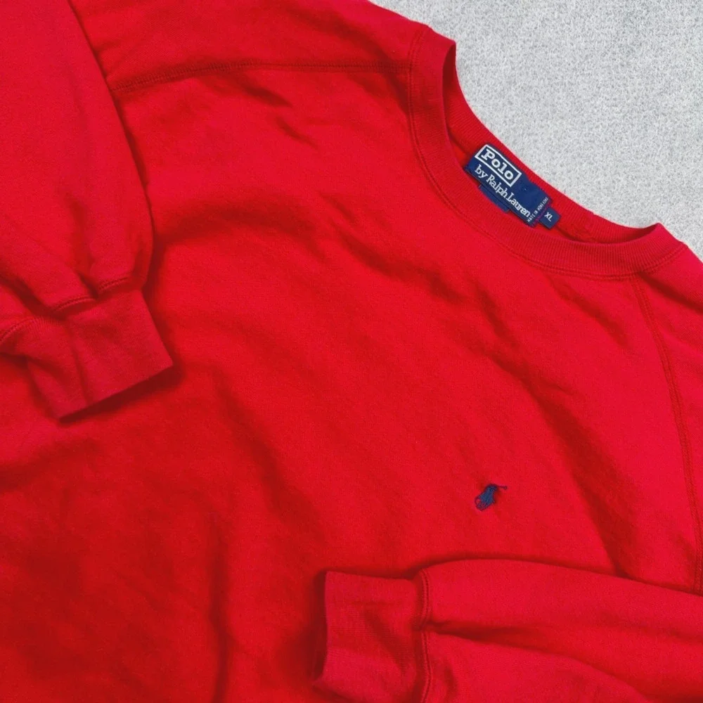 Vintage Polo Ralph Lauren Sweatshirt Men XL Red Black Pony Crewneck Sweater Y2K